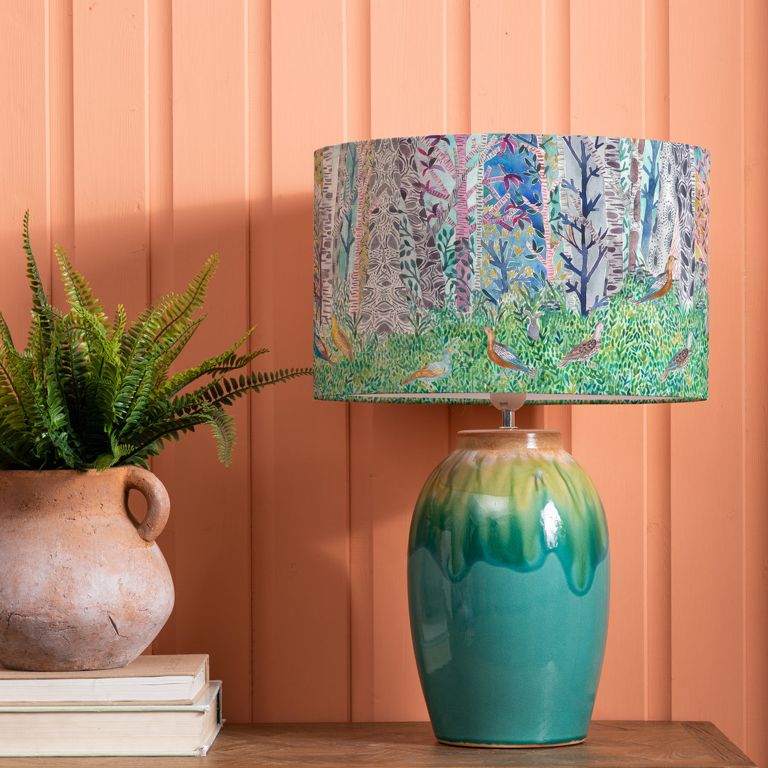 Eucalypt Table Lampbase Aqua/Whimsical Tale EVA 40cm Lampshade Dawn