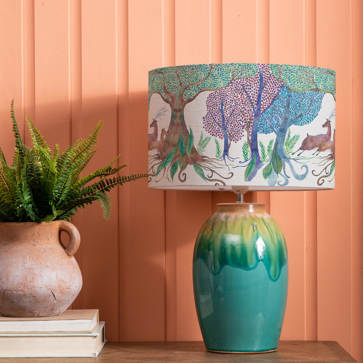 Eucalypt Table Lampbase Aqua/Willow Woods EVA 40cm Lampshade Linen