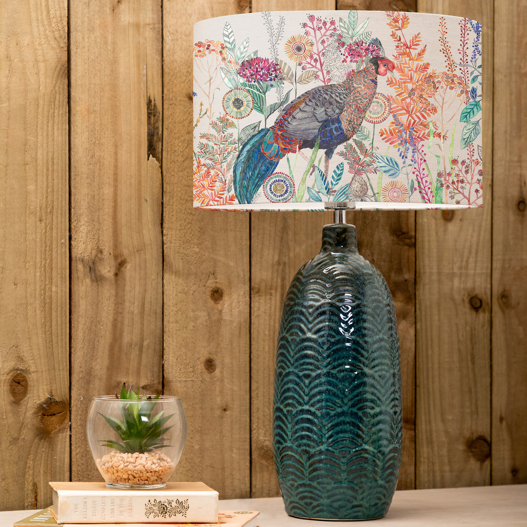 Jadis Table Lampbase Aqua/Lady Amherst EVA 40cm Lampshade Linen