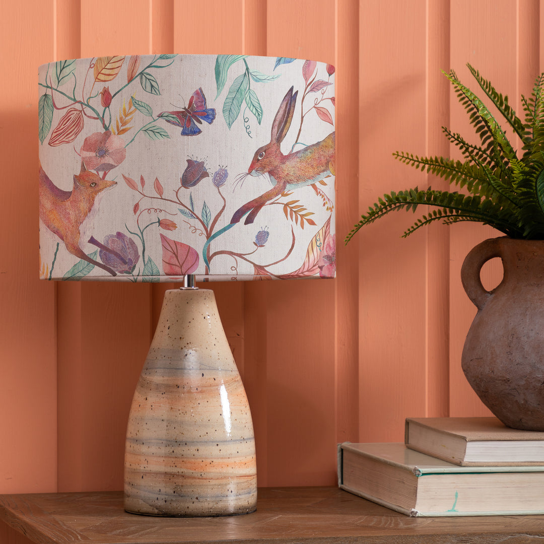 Japura Table Lampbase Sandstone/Leaping Into The Fauna EVA 30cm Lampshade Linen