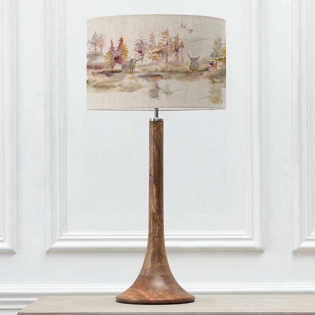 Kinross Tall Table Lampbase Mango/Caledonian Forest EVA 40cm Lampshade Linen