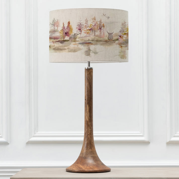 Kinross Tall Table Lampbase Mango/Caledonian Forest EVA 40cm Lampshade Linen