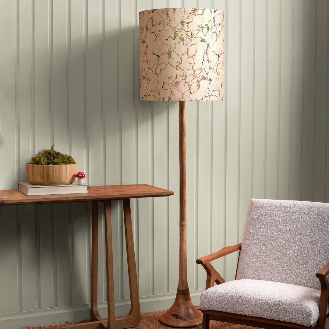 Kinross Floor Lampbase Wood Mango/Carrara Anna 48cm Lampshade Meadow