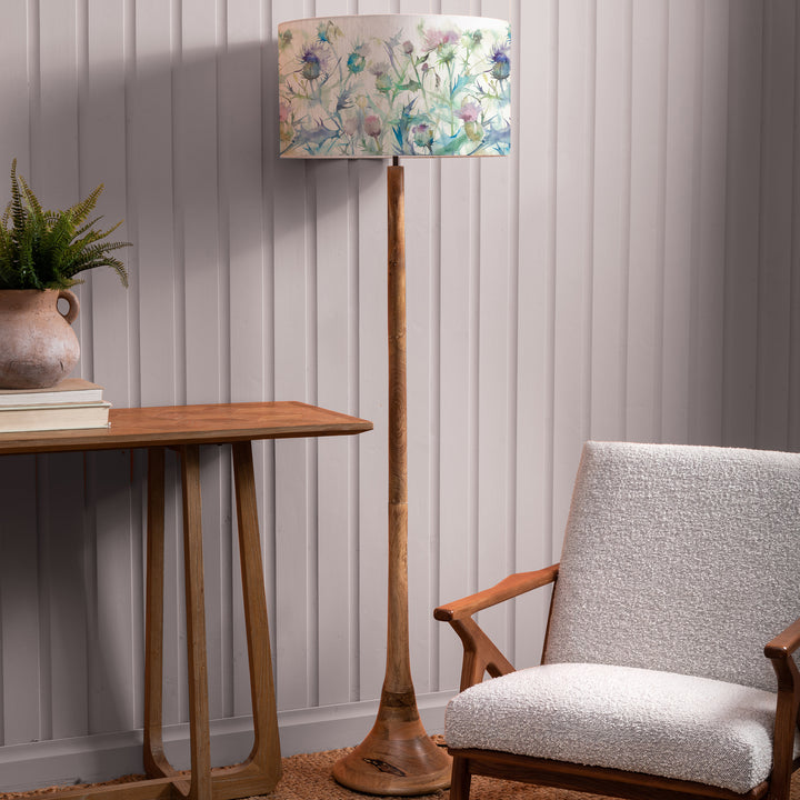 Kinross Floor Lampbase Wood Mango/Cirsium EVA 52cm Lampshade Damson