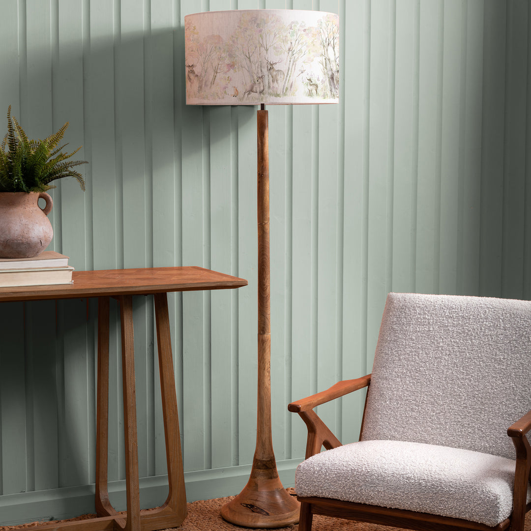 Kinross Floor Lampbase Wood Mango/Enchanted Forest EVA 52cm Lampshade Forest