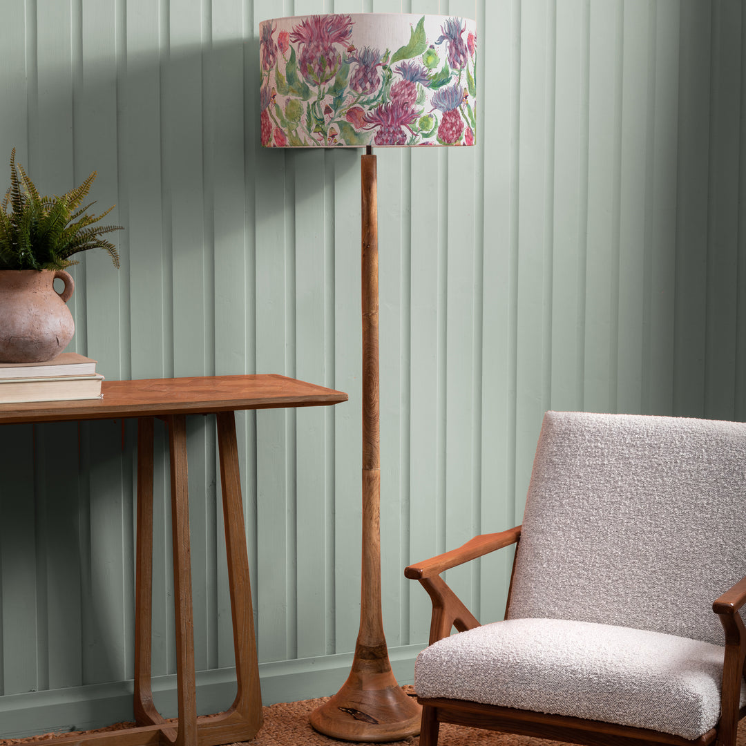 Kinross Floor Lampbase Wood Mango/Fairytale Bristle EVA 52cm Lampshade Damson