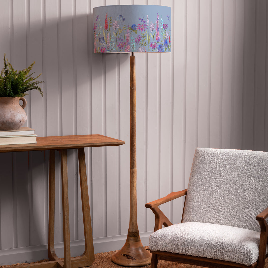 Kinross Floor Lampbase Wood Mango/Florabunda EVA 52cm Lampshade Bluebell