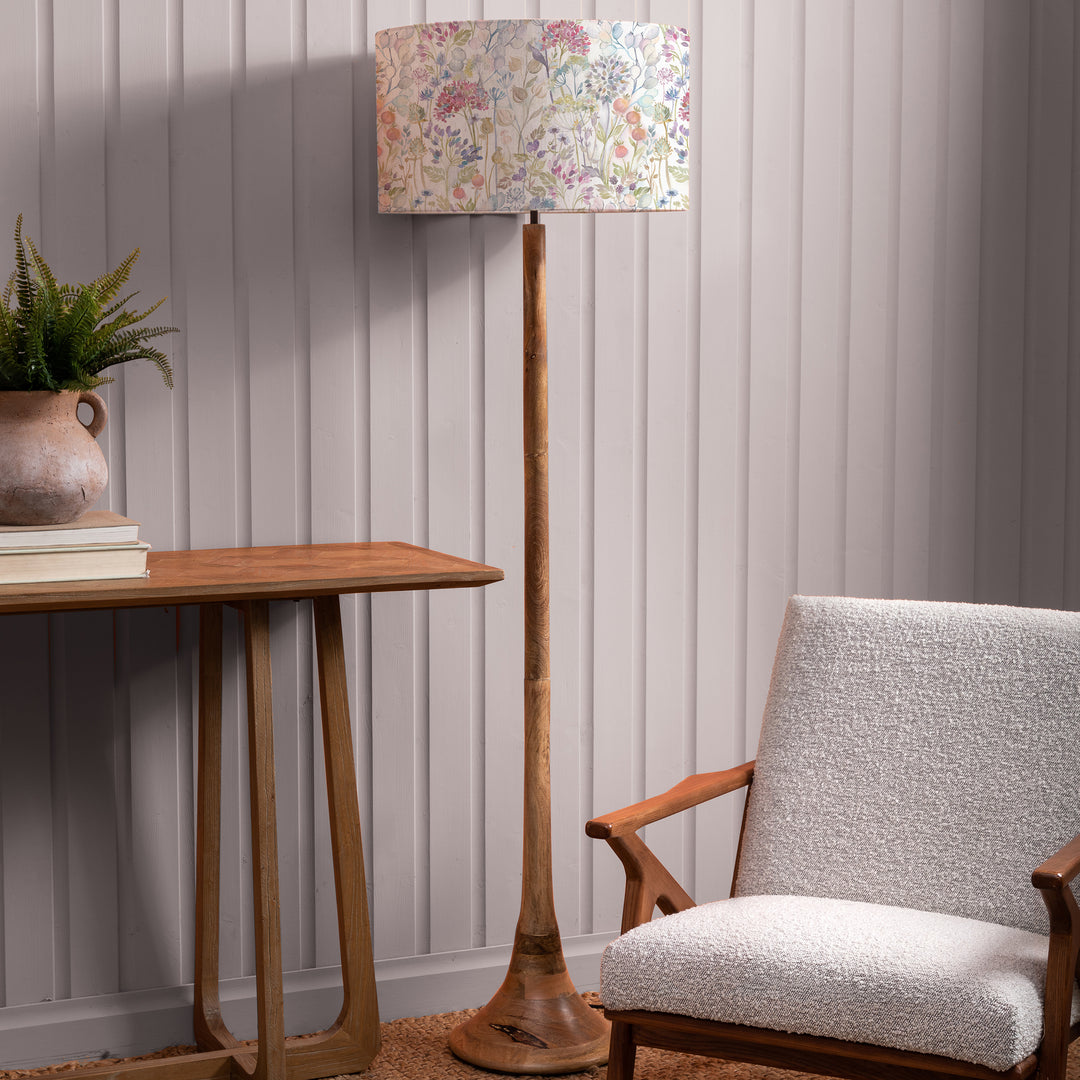 Kinross Floor Lampbase Wood Mango/Hedgerow EVA 52cm Lampshade Linen