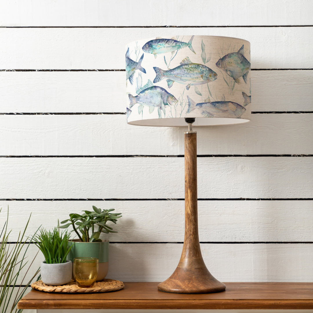 Kinross Tall Table Lampbase Mango/Ives Waters EVA 40cm Lampshade Marine