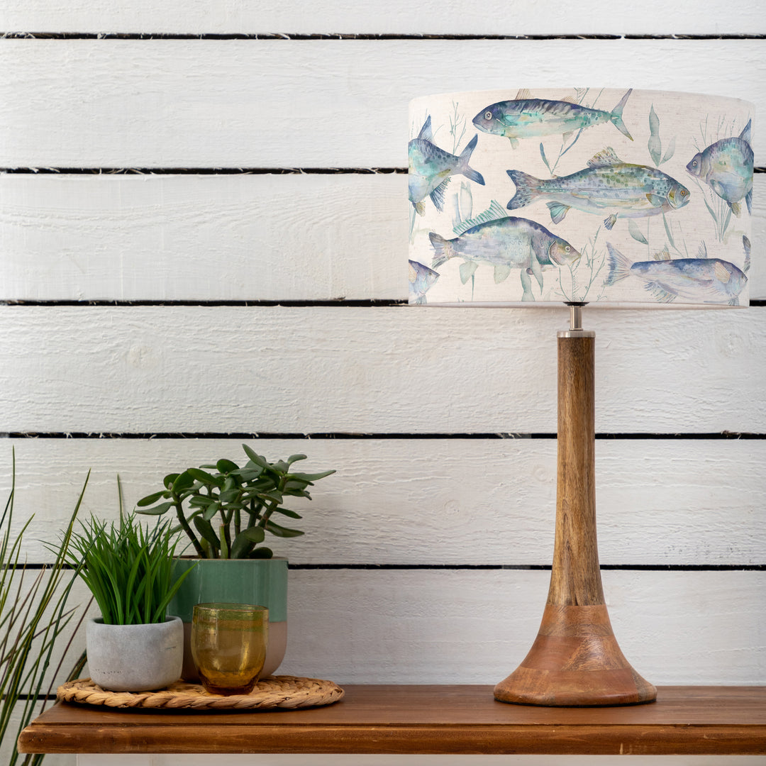 Kinross Small Table Lampbase Mango/Ives Waters EVA 37cm Lampshade Marine