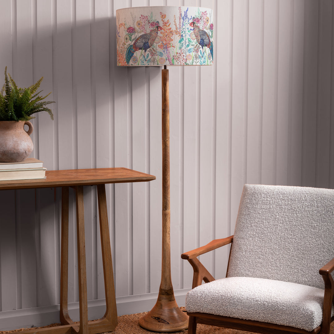 Kinross Floor Lampbase Wood Mango/Lady Amherst EVA 52cm Lampshade Linen