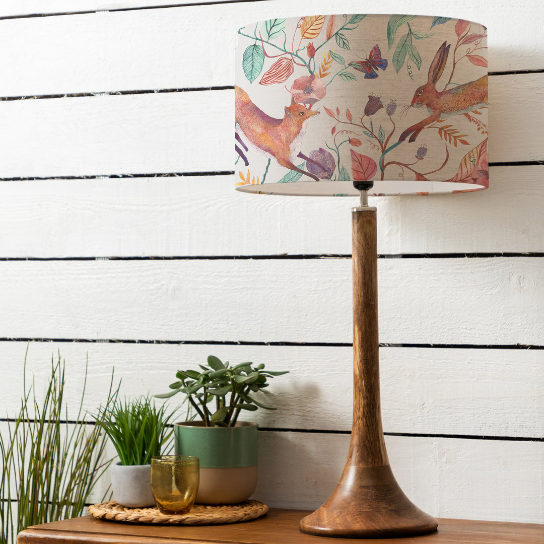 Kinross Tall Table Lampbase Mango/Leaping Into The Fauna EVA 40cm Lampshade Linen