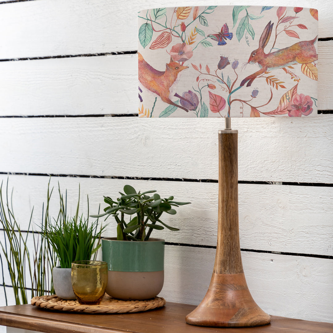 Kinross Small Table Lampbase Mango/Leaping Into The Fauna EVA 37cm Lampshade Linen