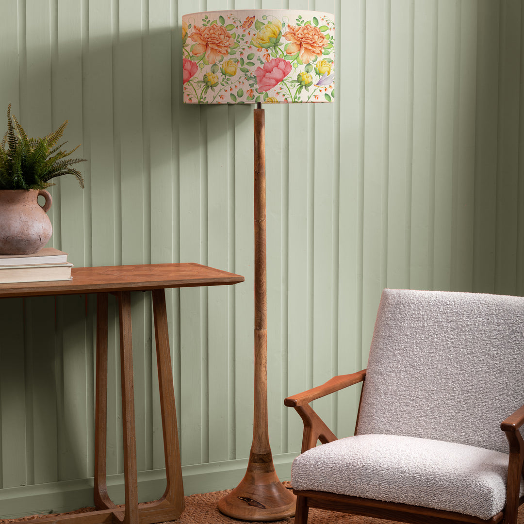 Kinross Floor Lampbase Wood Mango/Maisie Sand EVA 52cm Lampshade Orange