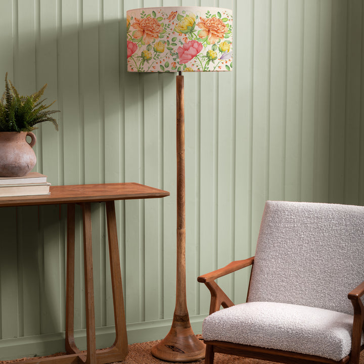 Kinross Floor Lampbase Wood Mango/Maisie Sand EVA 52cm Lampshade Orange
