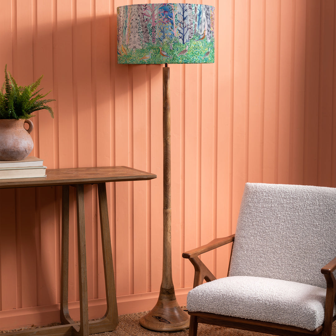 Kinross Floor Lampbase Wood Mango/Whimsical Tale EVA 52cm Lampshade Dawn