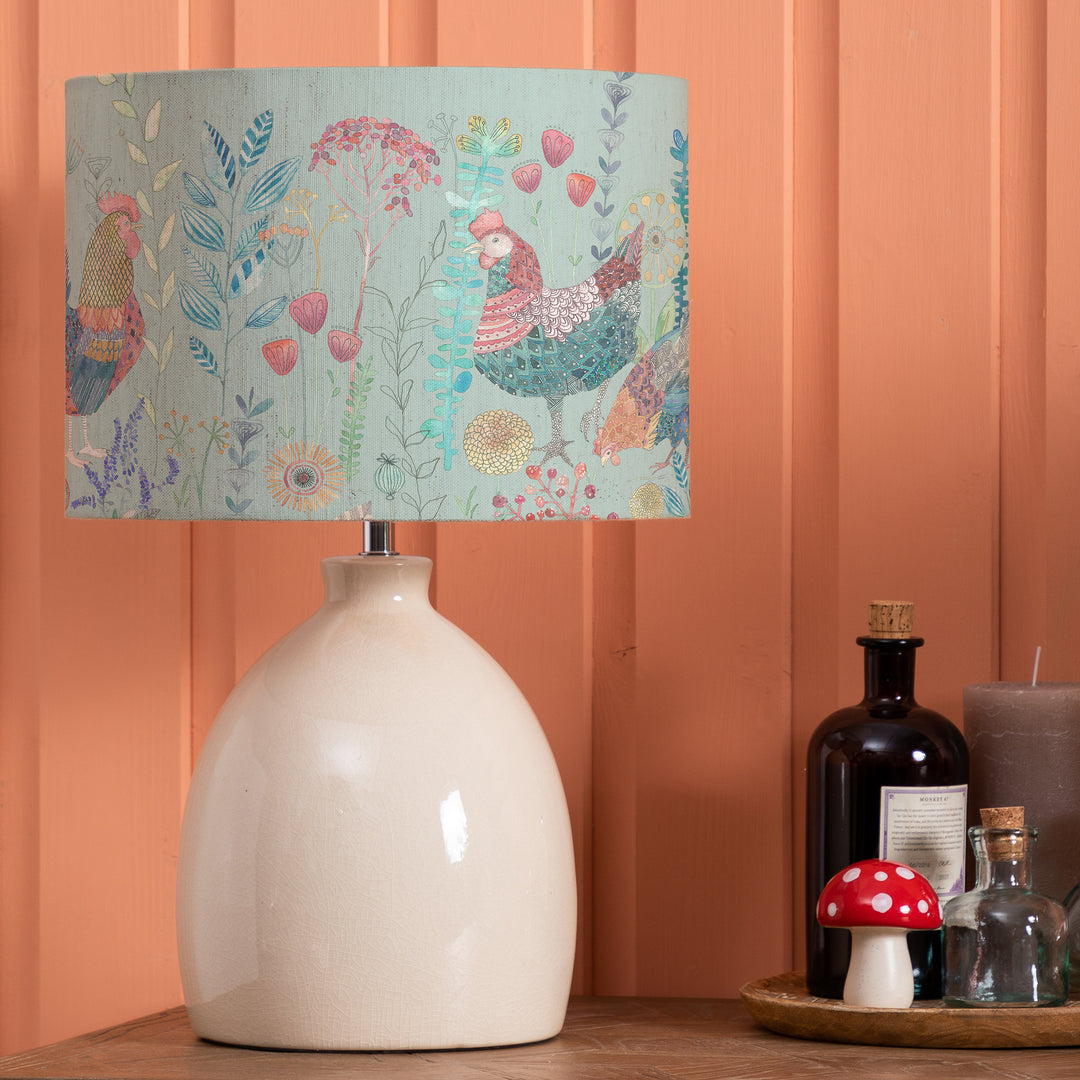 Leura Table Lampbase Cream/Bilbury Flock EVA 30cm Lampshade Robins Egg