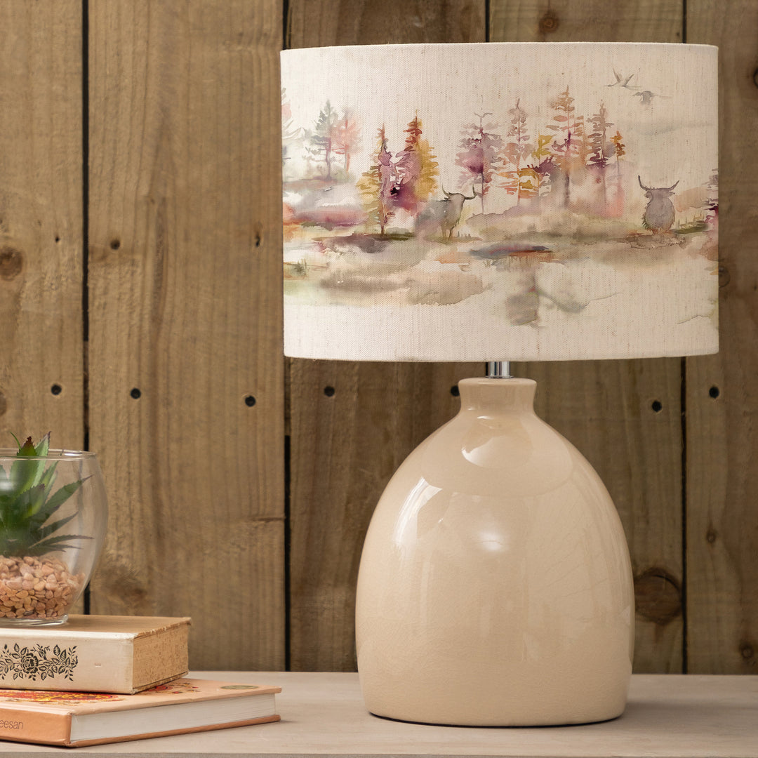 Leura Table Lampbase Cream/Caledonian Forest EVA 30cm Lampshade Linen