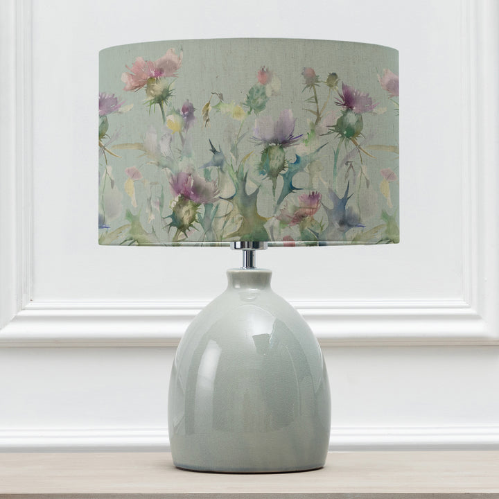 LEURA TABLE LAMPBASE DUCK EGG/CIRSIUM EVA 30CM LAMPSHADE DAMSON