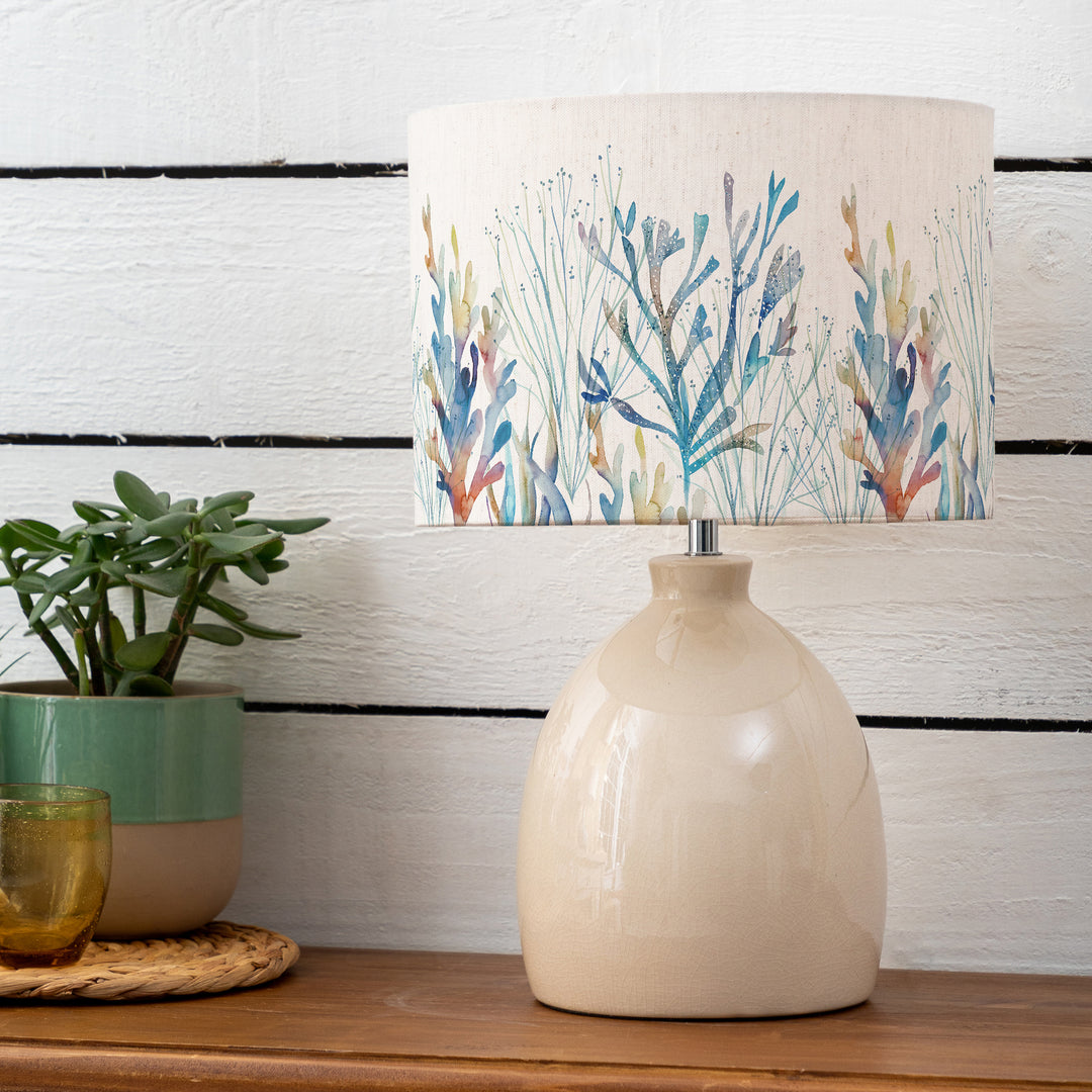 Leura Table Lampbase Cream/Coral Reef EVA 30cm Lampshade Cobalt