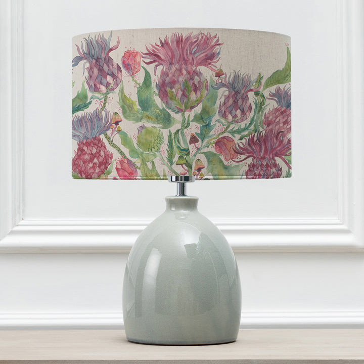 LEURA TABLE LAMPBASE DUCK EGG/FAIRYTALE BRISTLE EVA 30CM LAMPSHADE DAMSON