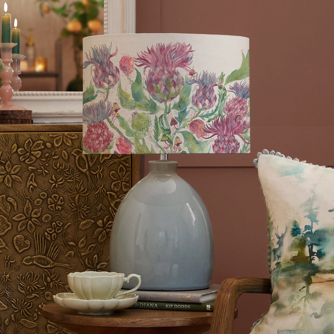 Leura Table Lampbase Duck Egg/Fairytale Bristle EVA 30cm Lampshade Damson