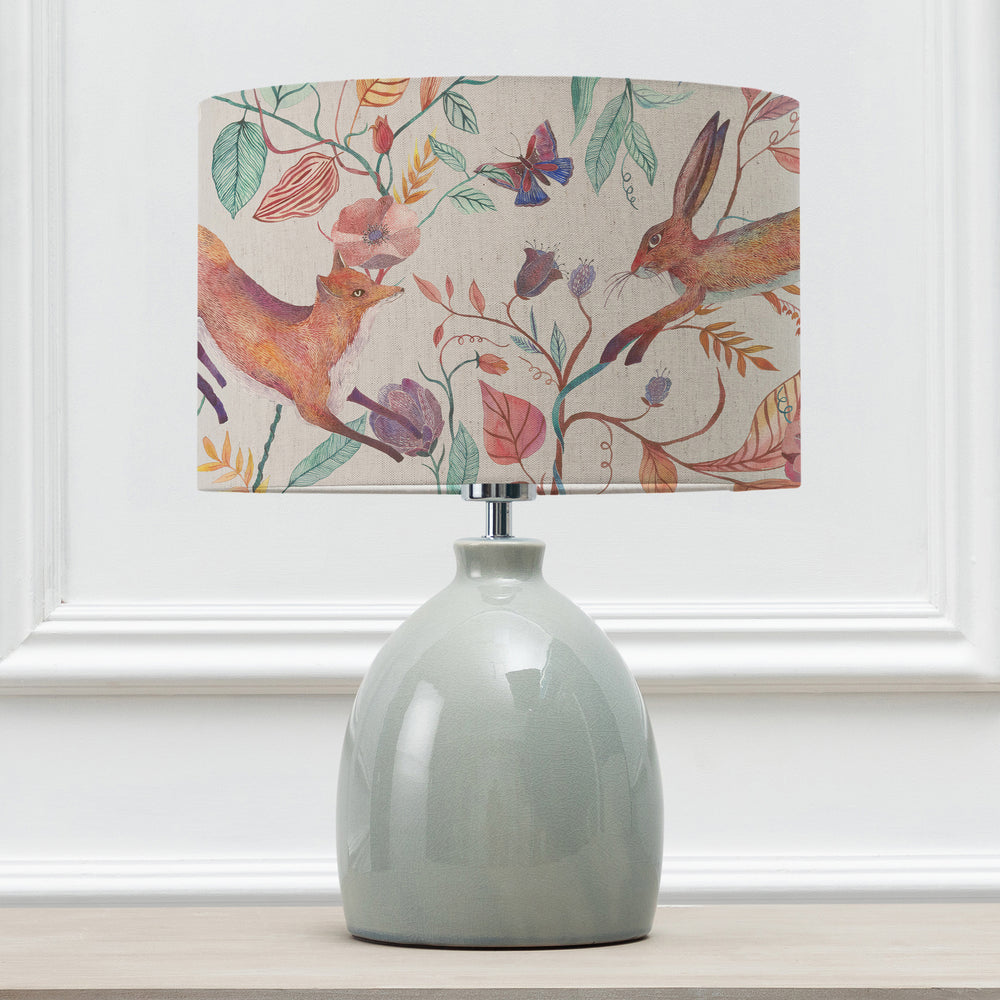 Leura Table Lampbase Duck Egg/Leaping Into The Fauna EVA 30cm Lampshade Linen - image 2