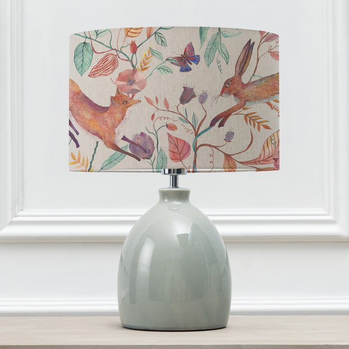 LEURA TABLE LAMPBASE DUCK EGG/LEAPING INTO THE FAUNA EVA 30CM LAMPSHADE LINEN