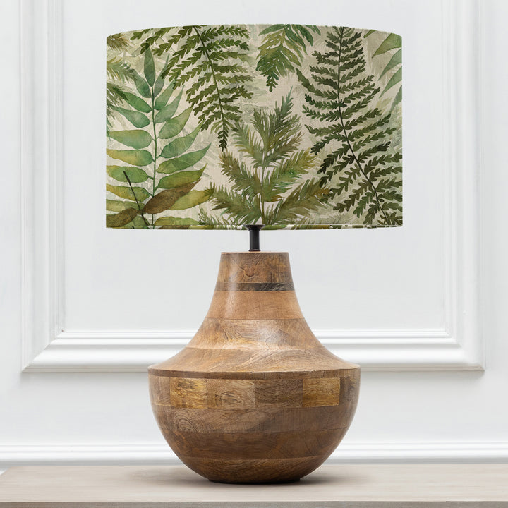 LEVEN TABLE LAMPBASE MANGO/ELOWEN LINEN EVA 40CM LAMPSHADE GREEN
