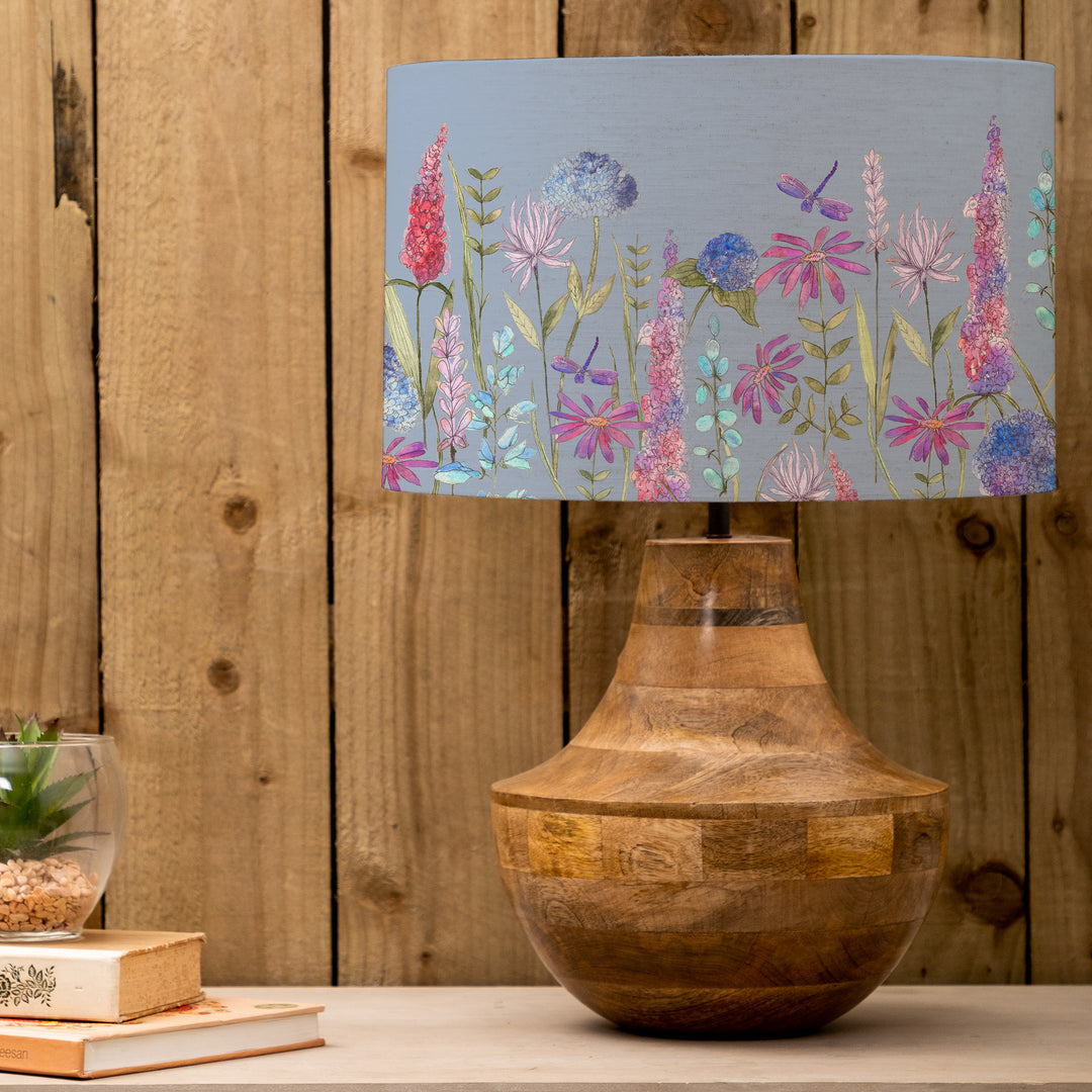 Leven Table Lampbase Mango/Florabunda EVA 40cm Lampshade Bluebell