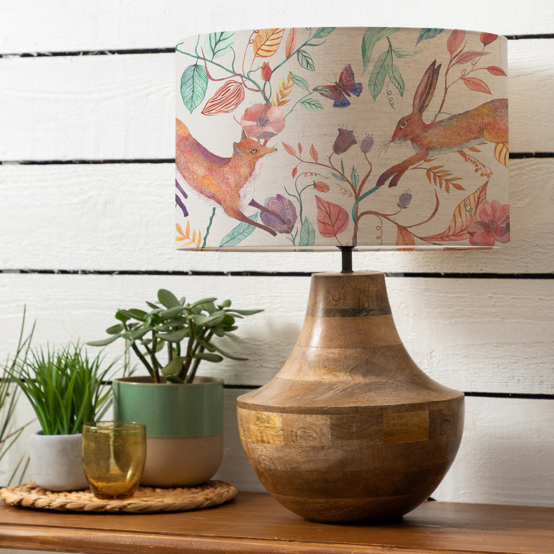 Leven Table Lampbase Mango/Leaping Into The Fauna EVA 40cm Lampshade Linen