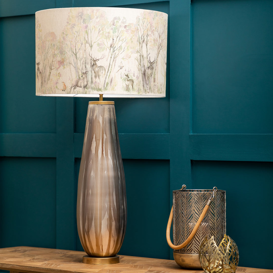 Minerva Table Lampbase Glass/Enchanted Forest EVA 46cm Lampshade Forest