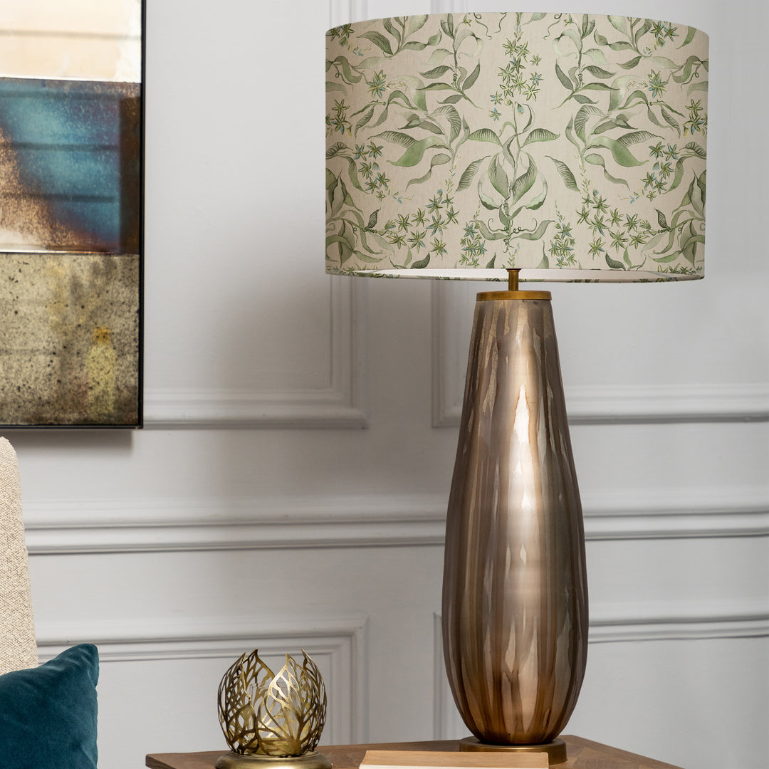 Minerva Table Lampbase Glass/Hettie Vine EVA 46cm Lampshade Green