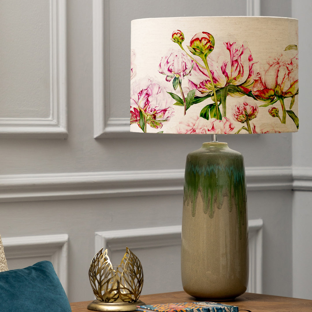 Neo Lampbase Jade/Heligan Linen EVA 40cm Lampshade Fuchsia