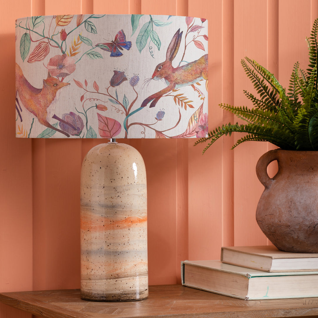 Ocefina Table Lampbase Sandstone/Leaping Into The Fauna EVA 37cm Lampshade Linen