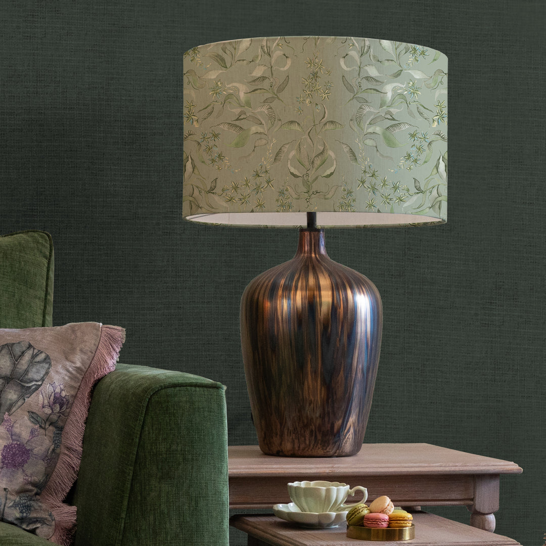Olywn Table Lampbase Glass/Hettie Eden EVA 46cm Lampshade Green