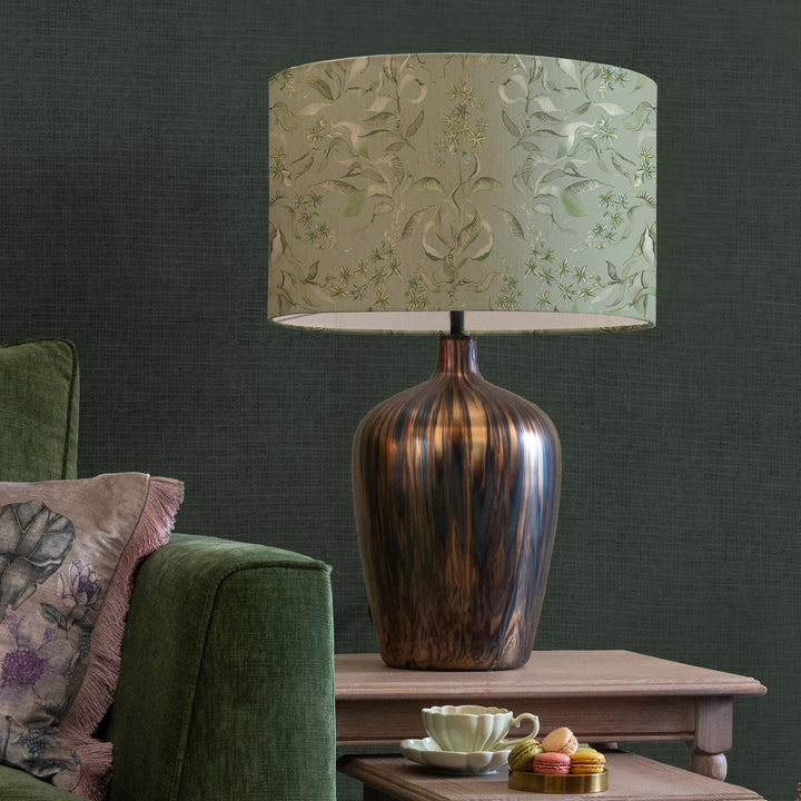 Olywn Table Lampbase Glass/Hettie Eden EVA 46cm Lampshade Green
