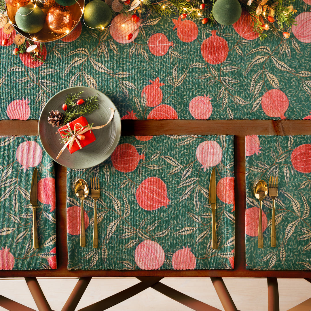 Pomegranate 180x35 Table Runner/Place Mat Bundle Green
