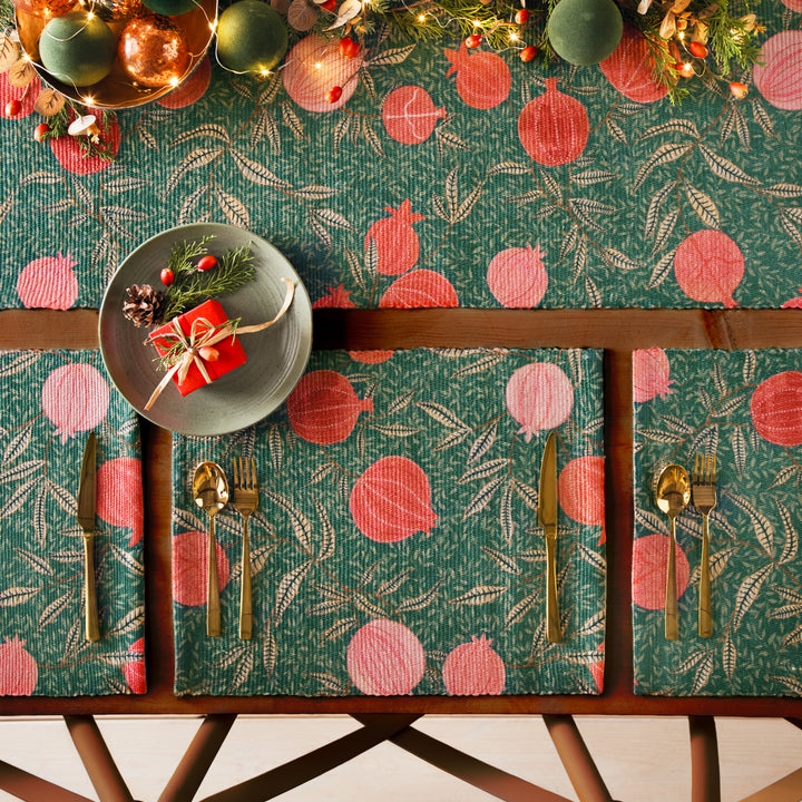 Pomegranate 180x35 Table Runner/Place Mat Bundle Green