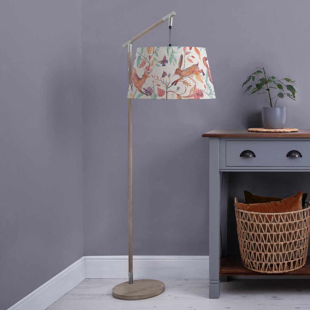 Quintus Floor Lampbase Grey Wash/Leaping Into The Fauna Quintus Taper 46cm Lampshade Linen