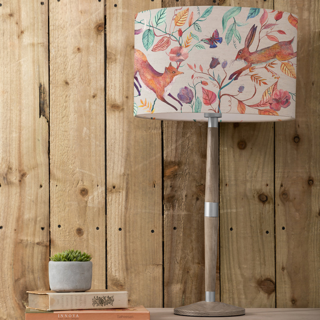 Solensis Tall Table Lampbase Grey/Leaping Into The Fauna EVA 40cm Lampshade Linen