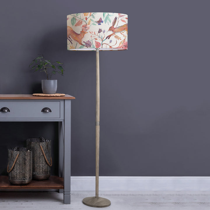 Solensis Floor Lampbase Grey Wash/Leaping Into The Fauna EVA 52cm Lampshade Linen