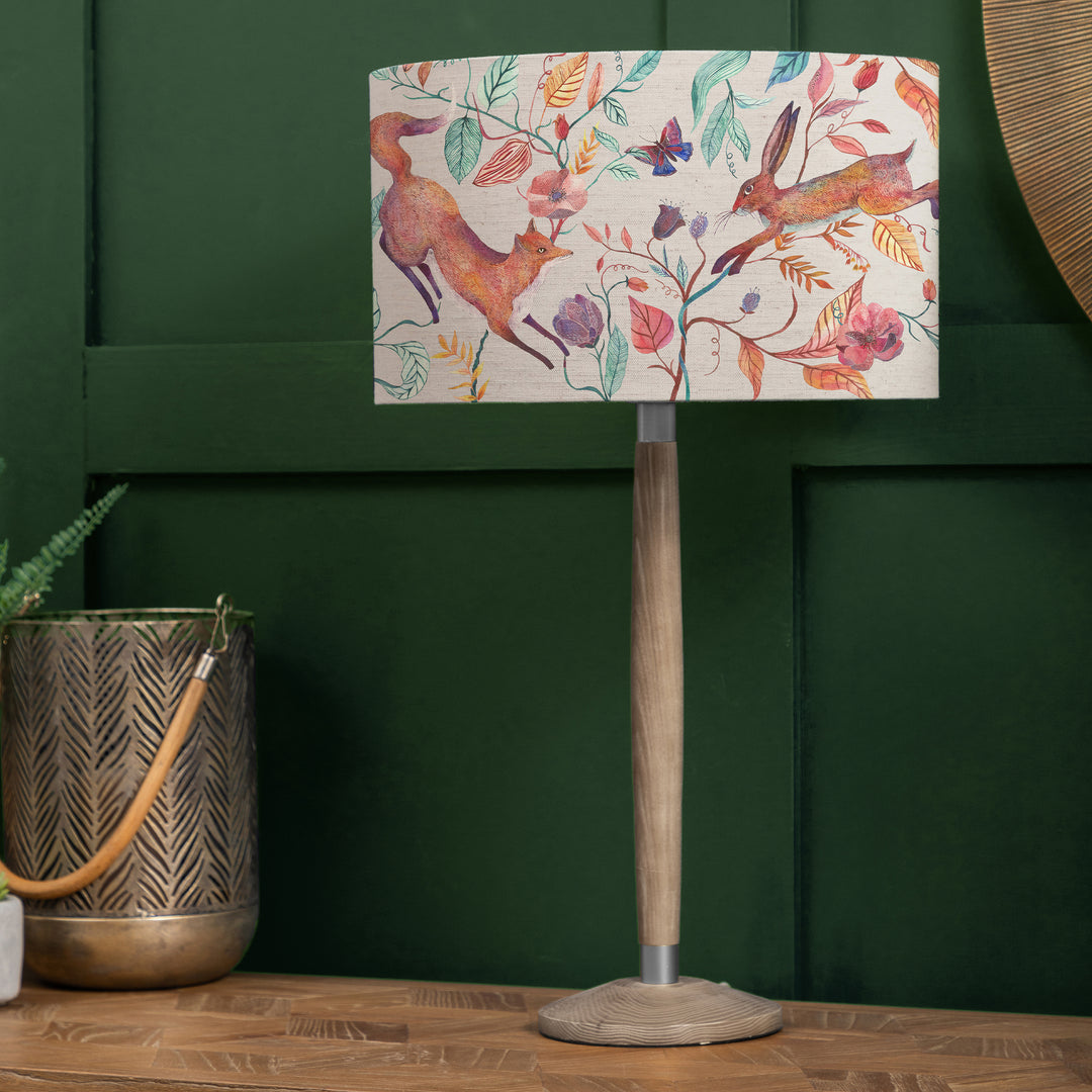 Solensis Small Table Lampbase Grey/Leaping Into The Fauna EVA 37cm Lampshade Linen