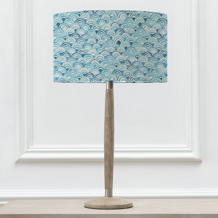 SOLENSIS SMALL TABLE LAMPBASE GREY WASH/MELIA GLACIER EVA 37CM LAMPSHADE BLUE