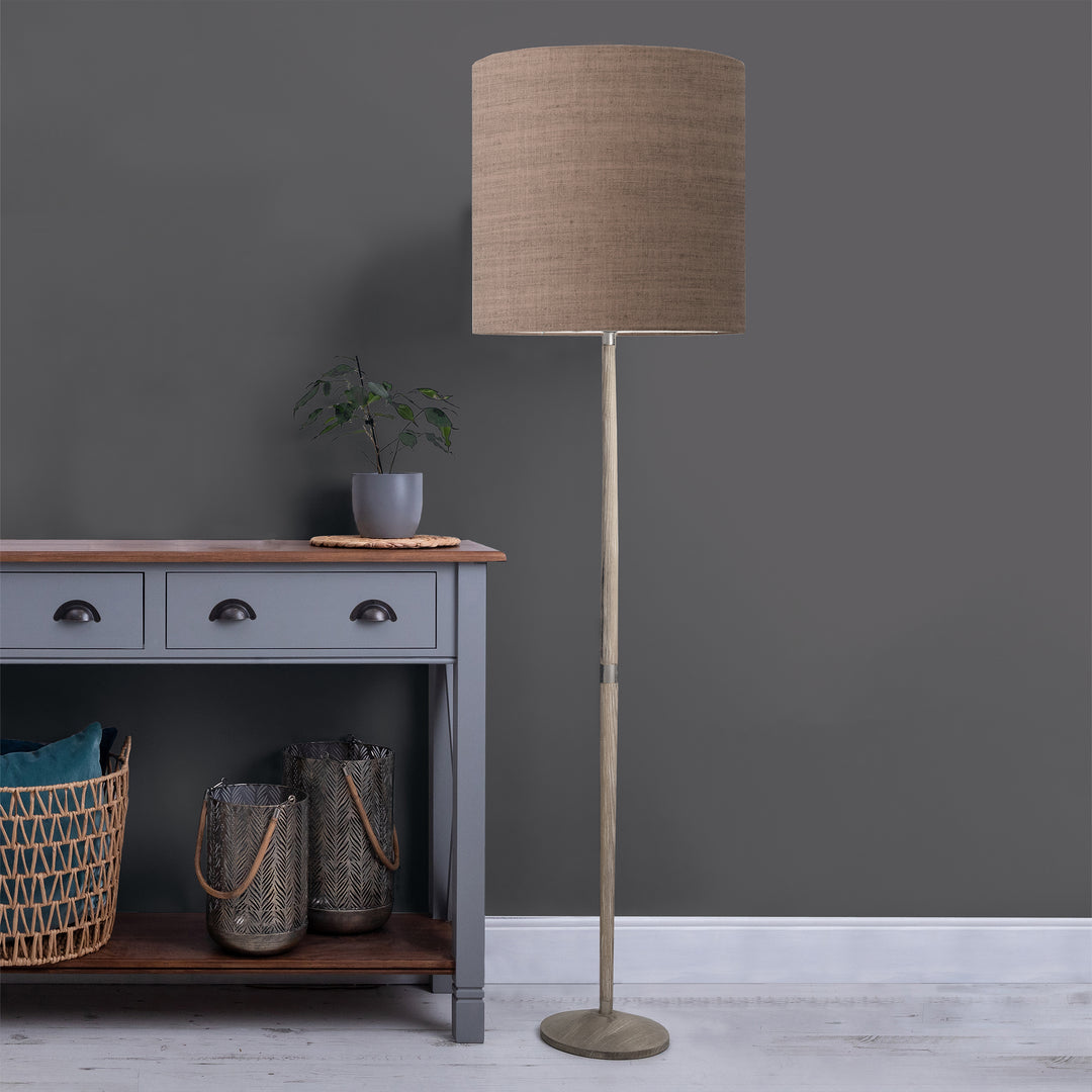 Solensis Floor Lampbase Grey Wash/Textured Linen Anna 48x50cm Lampshade Terracotta