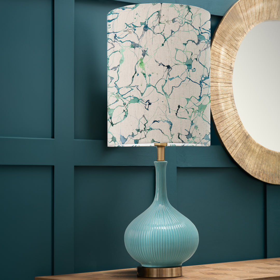 Ursula Table Lampbase Aqua/Carrara Anna 30cm Lampshade Ocean