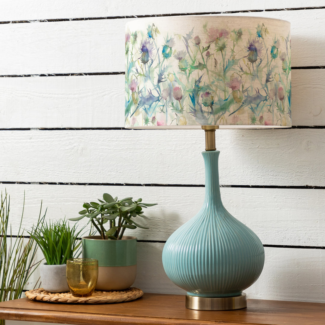 Ursula Table Lampbase Aqua/Cirsium EVA 40cm Lampshade Damson