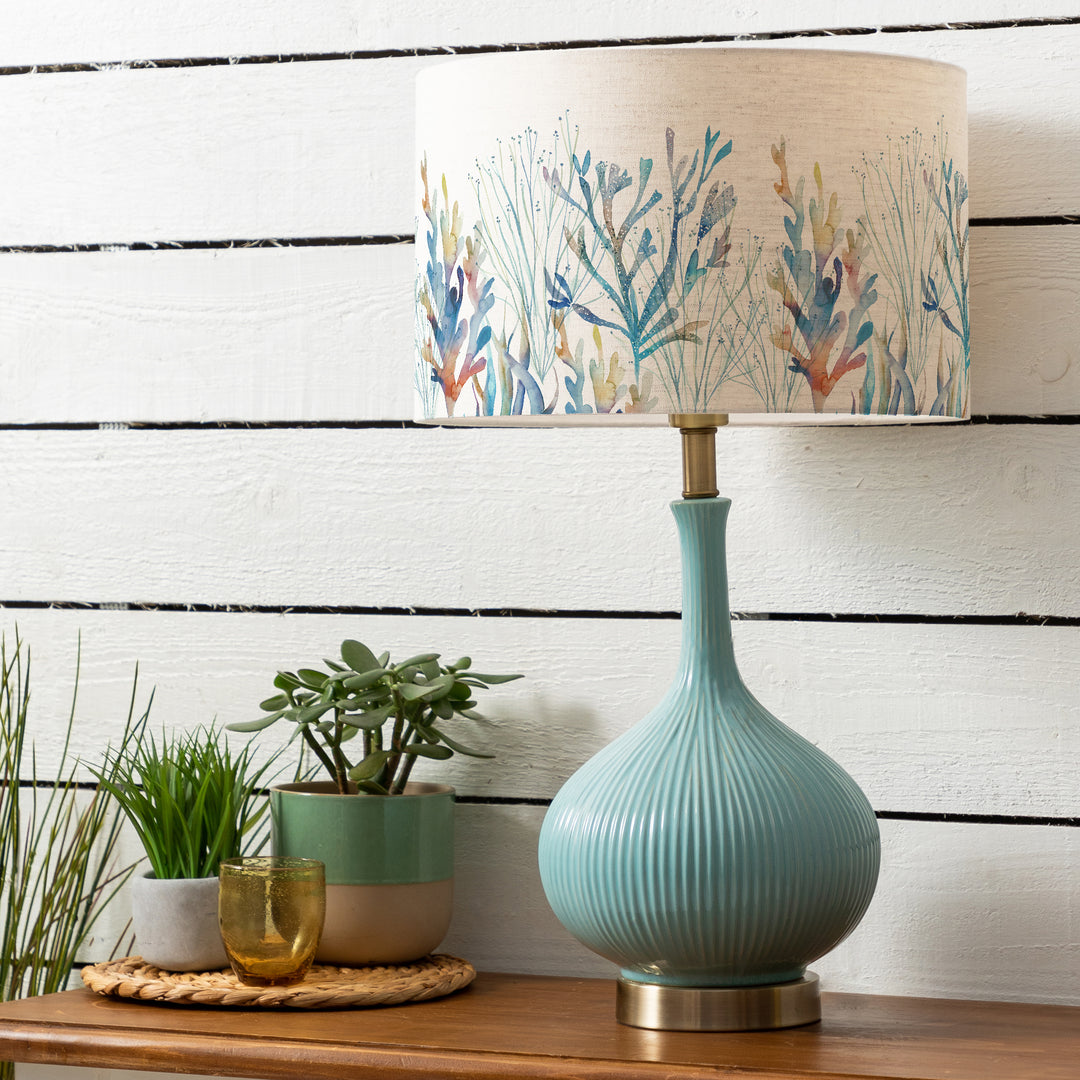 Ursula Table Lampbase Aqua/Coral Reef EVA 40cm Lampshade Cobalt