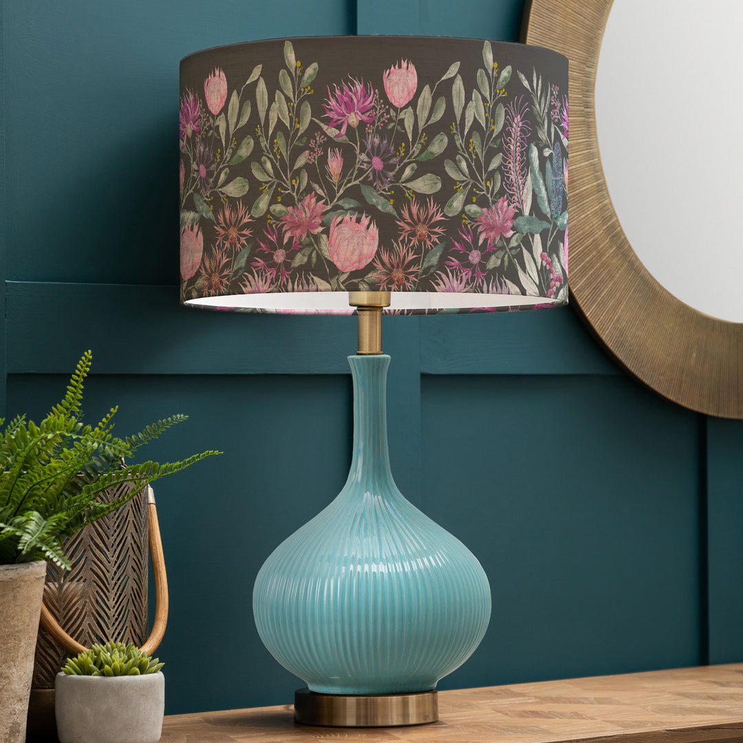 Ursula Table Lampbase Aqua/Fortazela EVA 40cm Lampshade Onyx