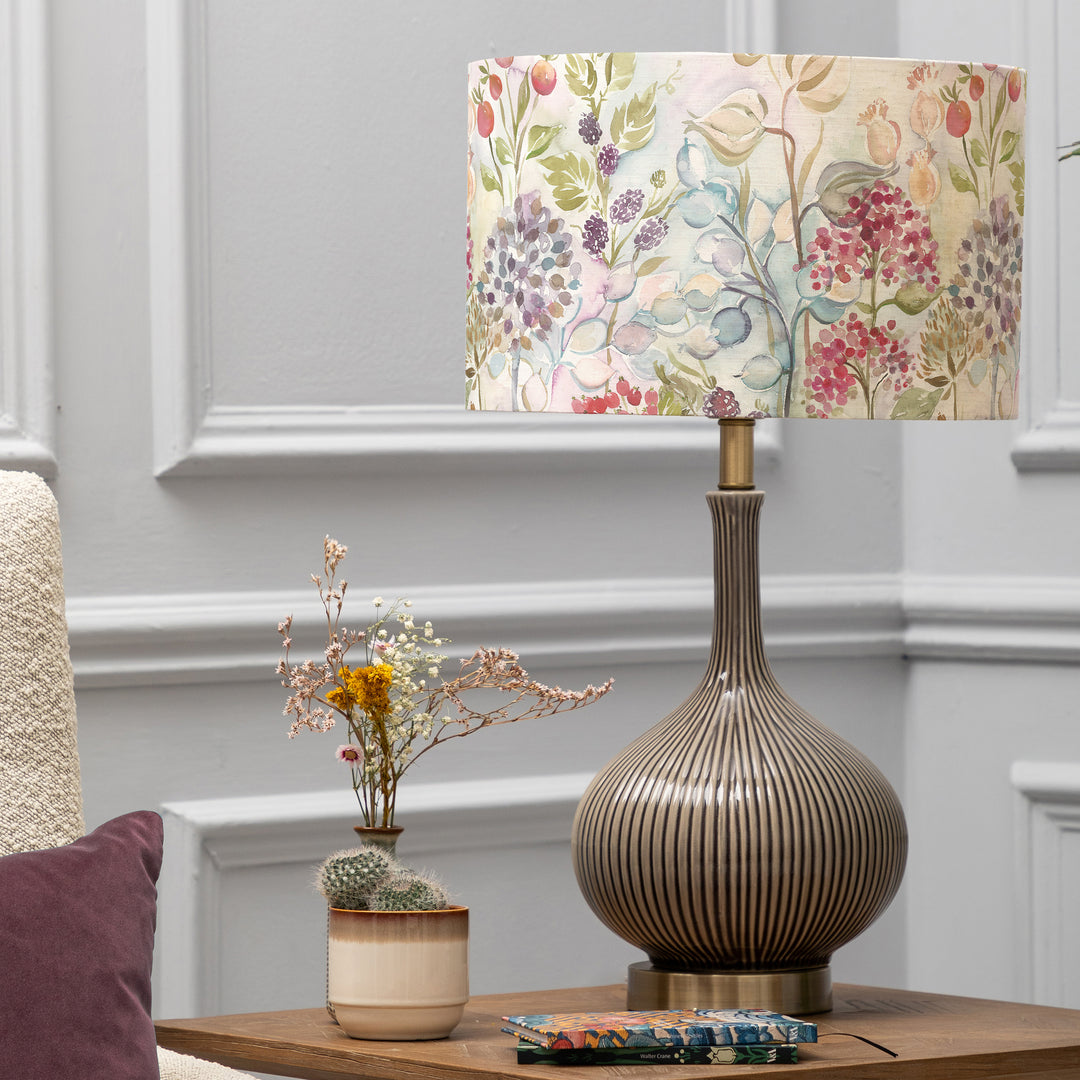 Ursula Table Lampbase Silver/Hedgerow EVA 40cm Lampshade Linen